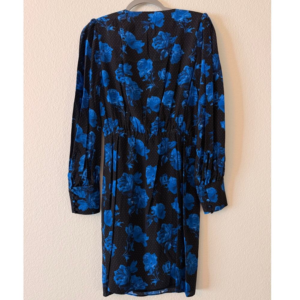The Kooples Dress US 6 EU 38 Black Floral Blue Roses Polka Dot Rocker Chic Indie - Picture 8 of 9